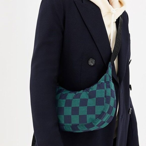 NWT Baggu Small Crescent Bag - Navy Green Check - Picture 3 of 10